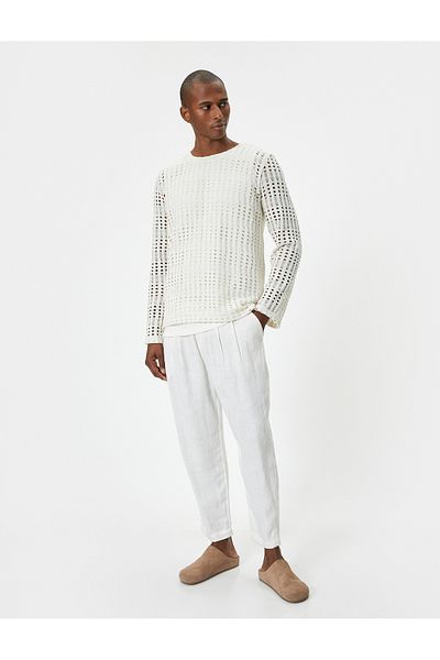 Koton Openwork Off-Shoulder Crew Neck Long Sleeve Sweater