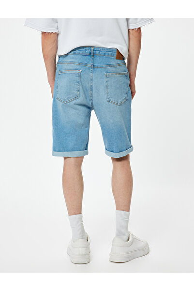 Koton Slim Fit Kot Şort Bermuda Katlama Paçalı Düğme Detaylı