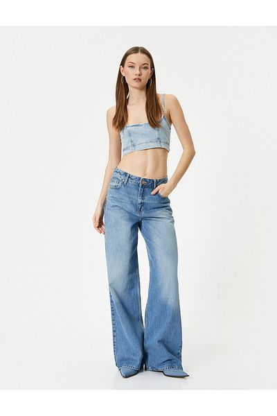 Koton Denim-Bustier mit schmalen Trägern und eckigem Kragen