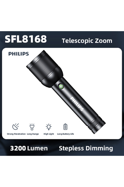 Philips Black LED Flashlight 3200 Lumen1000m Portable Powerful Bright Flashlights Camping Lamp for O
