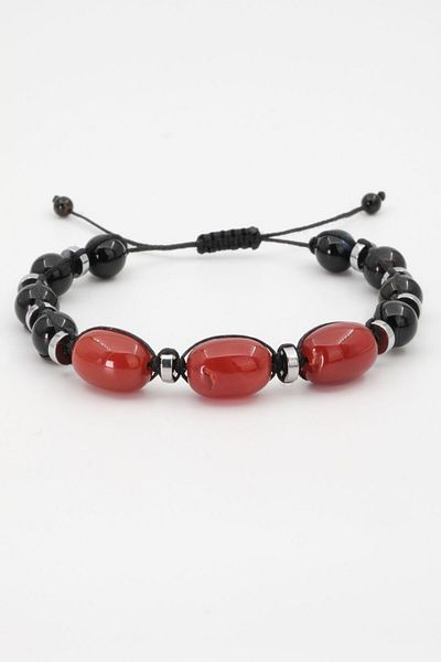 SUMRA Red Black Agate and Hematite Macrame Natural Stone Bracelet Sm-B-0208