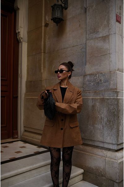 FMN Moda Suede Nubuck Fabric Three Button Loose Cut Medium Length Sewing Detail Pinterest Brand Equivalent Blazer Jacket