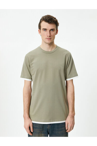 Koton T-Shirt με λαιμόκοψη, υφασμάτινο, λεπτομερές κοντό μανίκι, βαμβακερό