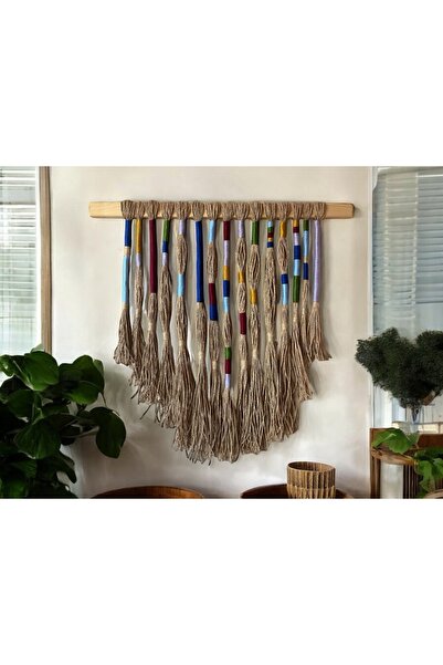 ETNİK RENKLERDE BOHO DUVAR DEKORU HASIR VE RENKLİ RETRO TASARIM EL YAPIMI BOHEM MAVİ, TURUNCU, KREM
