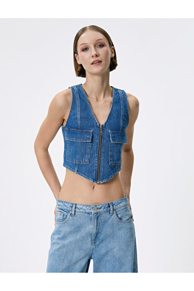 Koton Kot Yelek Fermuarlı V Yaka Kapaklı Cep Detaylı