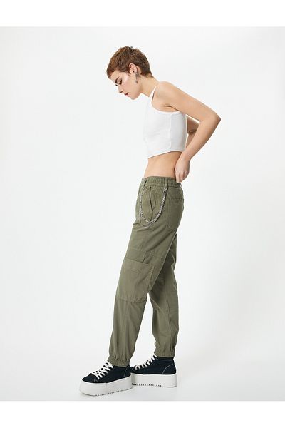 Koton Cargo Jogger Pants Chain Detailed High Waist Cotton