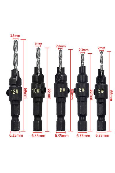 Choice 5pc Natural Color 5pc Hexagon Screw Carpenter's Hole Opener Countersink Drill Taper Drill Drilling R
