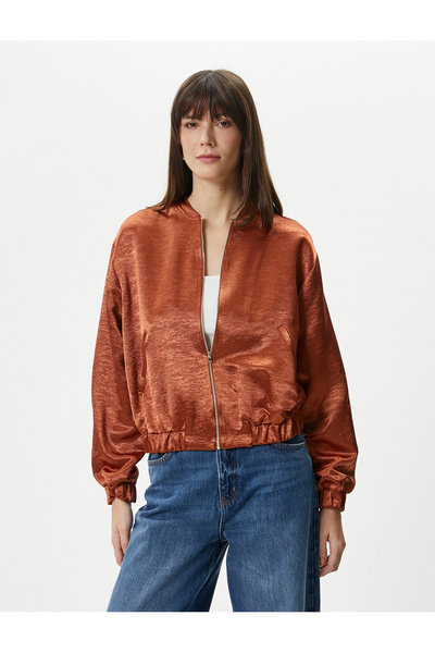 Koton Bomber Jacket Τσέπη ζακάρ βισκόζης με φερμουάρ