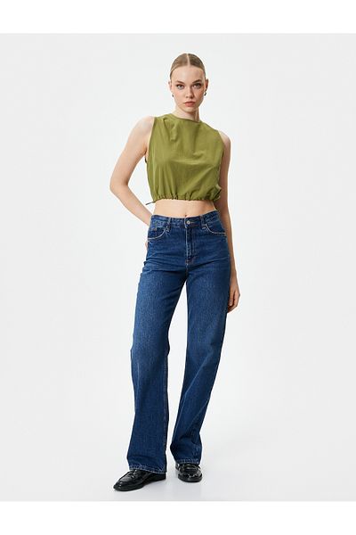 Koton Crop Top Parachute Fabric Sleeveless Elastic Waist