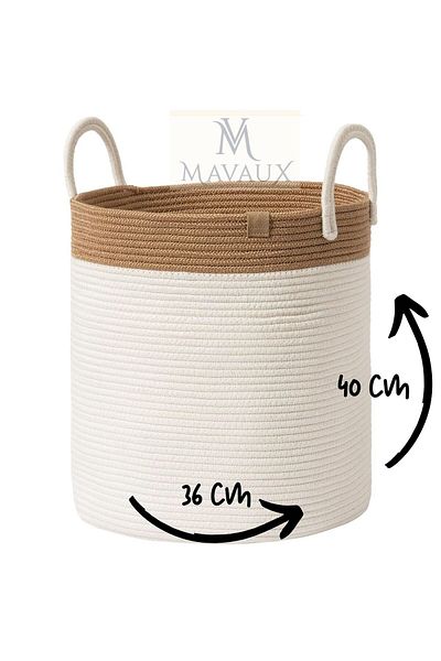 MaVaux Coș țesut de dimensiune mare 40cm-36cm - cu mâner lateral, răchită, iută, organizator
