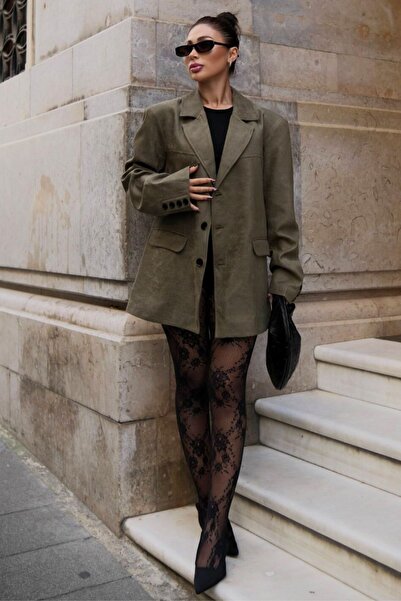 FMN Moda süet nubuk kumaş üç düğme bol kesim orta boy dikiş detay pinterest marka muadil blazer ceket