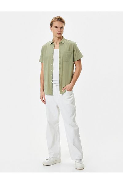 Koton Kurzarmhemd Slim Fit Klassischer Kragen Geknöpftes Taschendetail