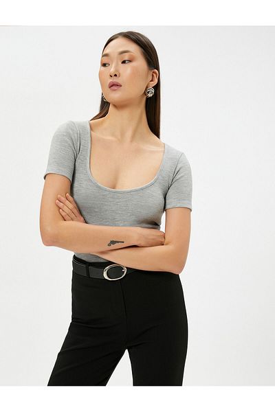 Koton U Neck Short Sleeve Viscose Blend - Basic Body