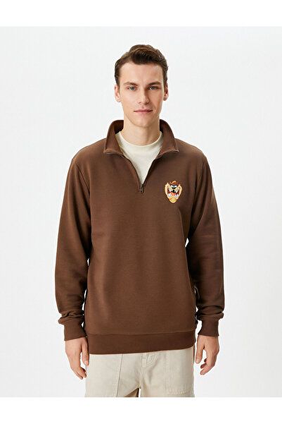Koton Tazmanya Canavarı Sweatshirt Yarım Fermuarlı Lisanslı Baskılı Şardonlu