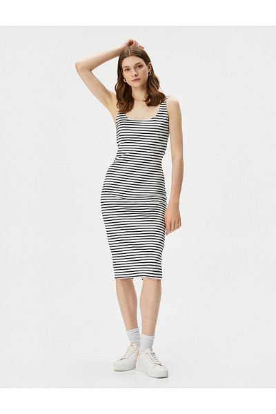 Koton Μίντι Φόρεμα Strappy U γιακά