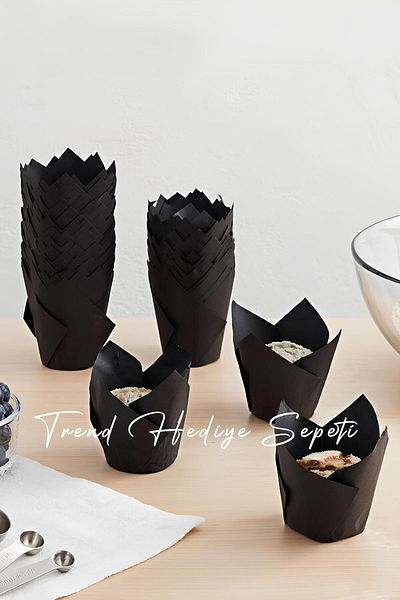 Trend Hediye Sepeti 200 Black Muffin Cupcake Molds - Tulip and Tulip Capsule