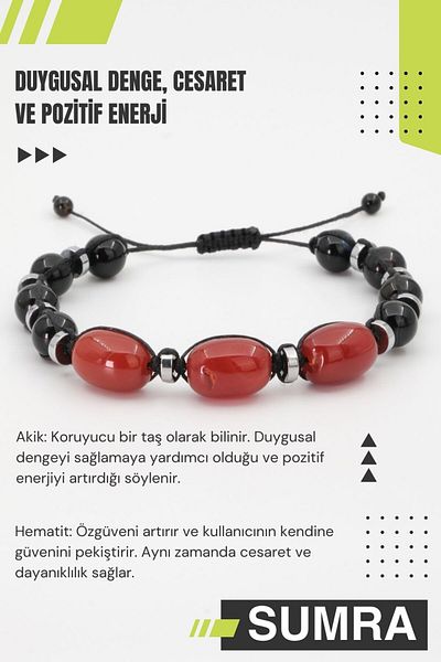 SUMRA Red Black Agate and Hematite Macrame Natural Stone Bracelet Sm-B-0208