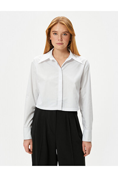 Koton Crop Poplin ing, hosszú ujjú mandzsetta gallér pamut