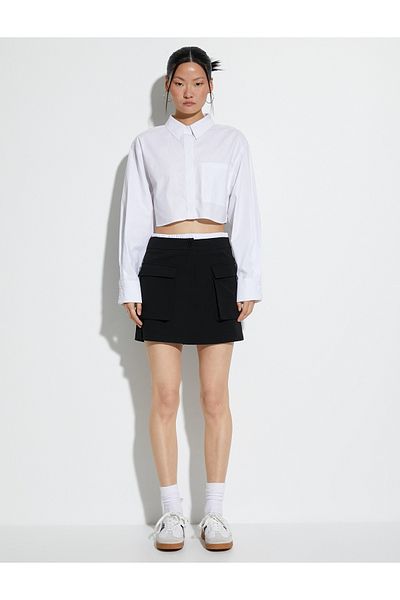 Koton Πουκάμισο Crop Poplin, μακρυμάνικο, άνετο κομμένο κουμπιά, λεπτομέρεια τσέπης