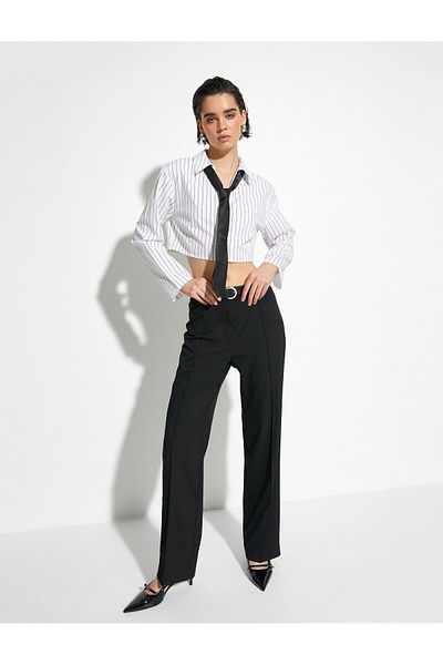 Koton Πουκάμισο Crop Poplin μακρυμάνικο Classic γιακά με κουμπιά