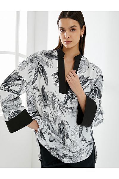 Koton V-Neck Tunic Long Sleeve Exotic Pattern