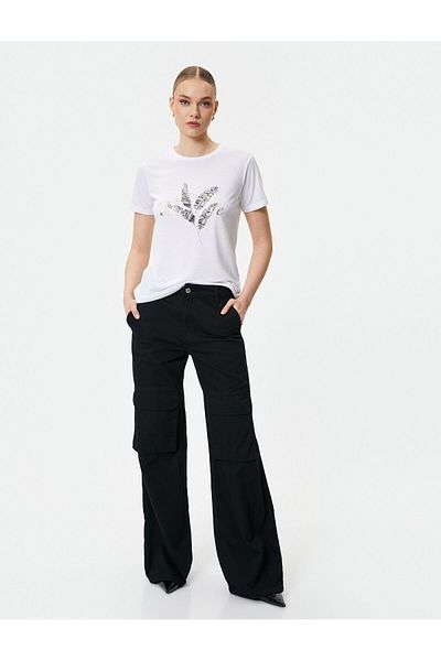 Koton Bedrucktes T-Shirt Rundhals Kurzarm Viskosemischung