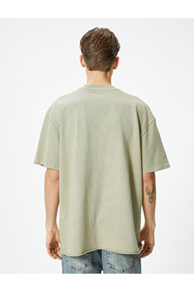 Koton Oversize Tişört Yıkamalı Bisiklet Yaka Kısa Kollu