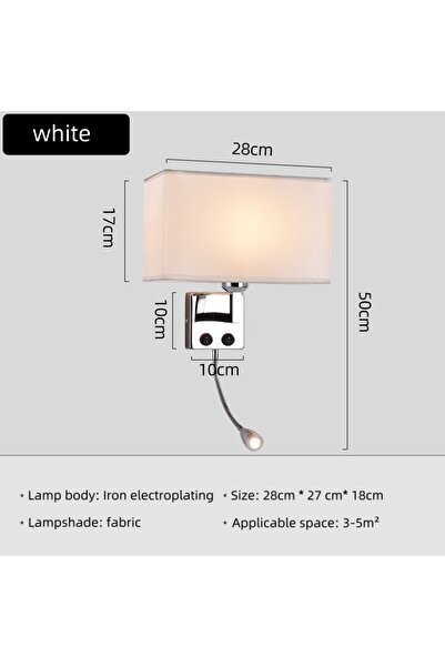 Choice مصباح حائط من القماش أبيض من النوع B، قاعدة E27، مزود بمفتاح تشغيل، ضوء LED موضعي للقراءة، مناسب لغرفة النوم أو الدراسة.