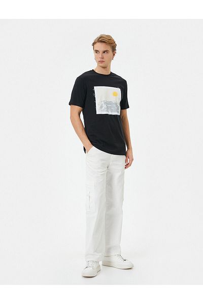 Koton Printed T-Shirt Slim Fit Slogan Crew Neck Short Sleeve