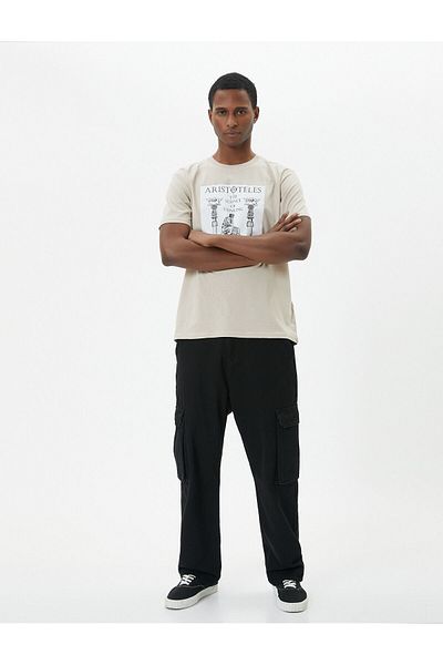 Koton Slogan Printed T-Shirt Slim Fit Crew Neck Short Sleeve Cotton