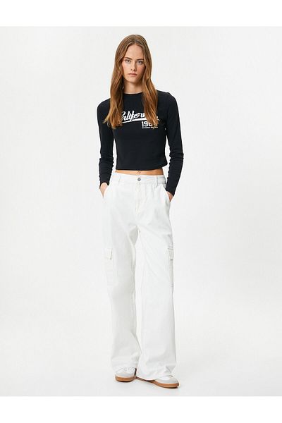 Koton Tricou cu mânecă lungă, cu slogan imprimat pentru colegiu, cu gât crew