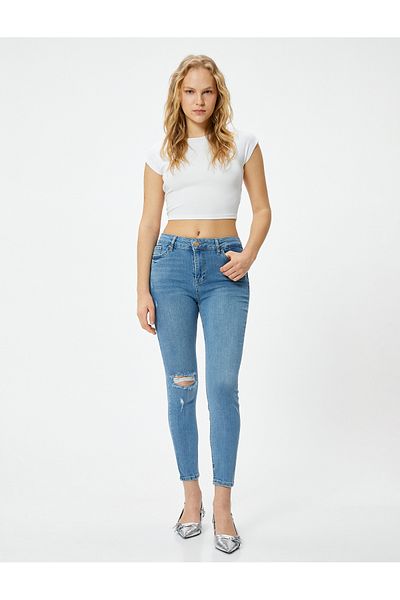 Koton Slim-Fit-Jeans mit hoher Taille und ausgefransten Taschen, Stretch-Baumwolle - Carmen Skinny Jeans