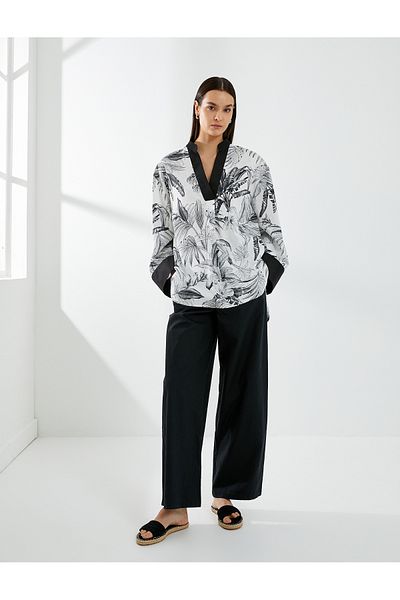Koton V-Neck Tunic Long Sleeve Exotic Pattern