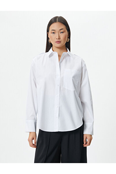 Koton Klasszikus poplin ing, hosszú ujjú gombos zseb, részletes pamut