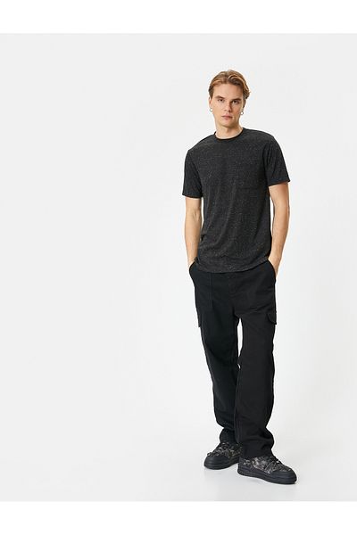Koton Λιωμένο T-Shirt Slim Fit Pocket Λεπτομερές κοντό μανίκι με λαιμόκοψη