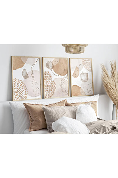 woodhomeworks Ahşap Çerçeveli 3 Lü Soyut Tablo Home Ev Salon Oturma Odası Yat...