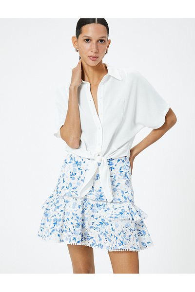 Koton Fustă mini Scallop Floral Bumbac cu Voluri