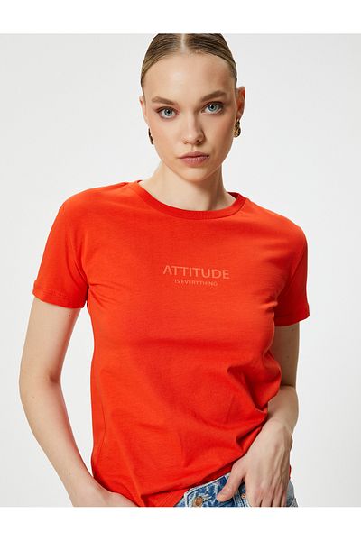 Koton Crew Neck Slogan nyomott pamut póló
