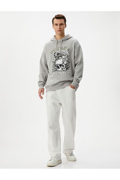 Koton Oversize Hooded Sweatshirt Skull Printed