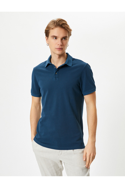 Koton Πόλο μπλουζάκι με λαιμόκοψη και κοντό μανίκι βαμβακερό