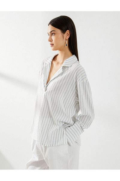 Koton V-Neck Viscose Long Sleeve Blouse