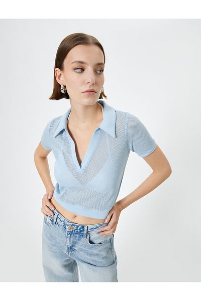 Koton Crop Mesh T-Shirt Polo s krátkým rukávem