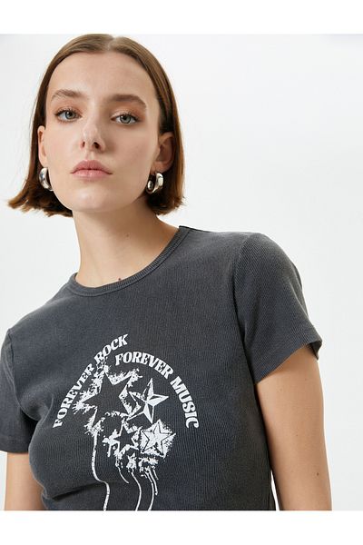 Koton Printed T-Shirt Short Sleeve Crew Neck Cotton Standard Fit