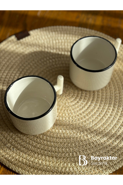 Bayraktar Seramik Pack of 2 Patterned Coffee Cups 175 ml