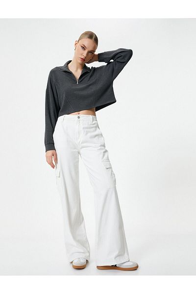 Koton Half Zipper Sweatshirt Crop Long Sleeve