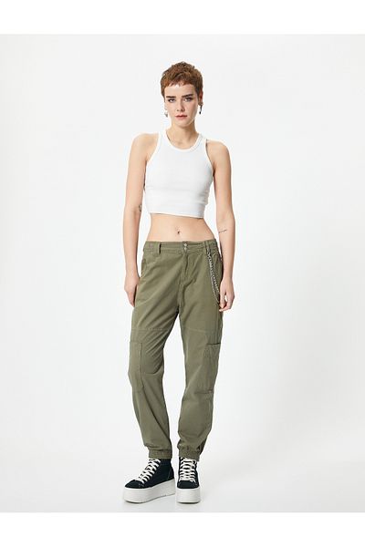 Koton Cargo Jogger Pants Chain Detailed High Waist Cotton