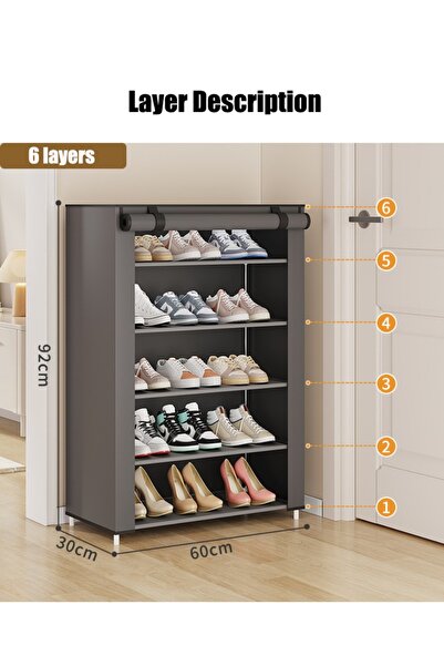 Choice خزانة أحذية من 6 طبقات، قطعة واحدة، مصنوعة من قماش مقاوم للغبار، منظم ...