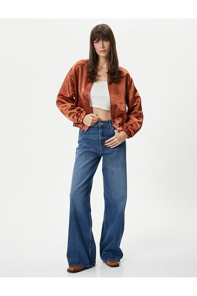 Koton Bomber Jacket Τσέπη ζακάρ βισκόζης με φερμουάρ