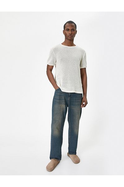 Koton Openwork T-Shirt Crew Neck Short Sleeve