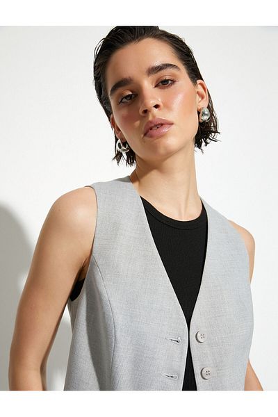 Koton V-Neck Buttoned Viscose Mixed Vest